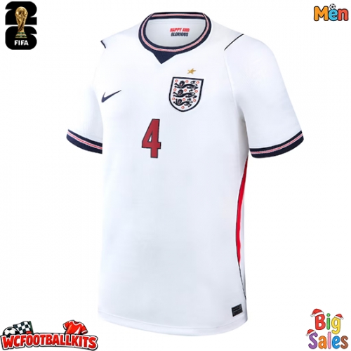 England Declan Rice #4 Replica Home Stadium Shirt World Cup 2026 Short Sleeve